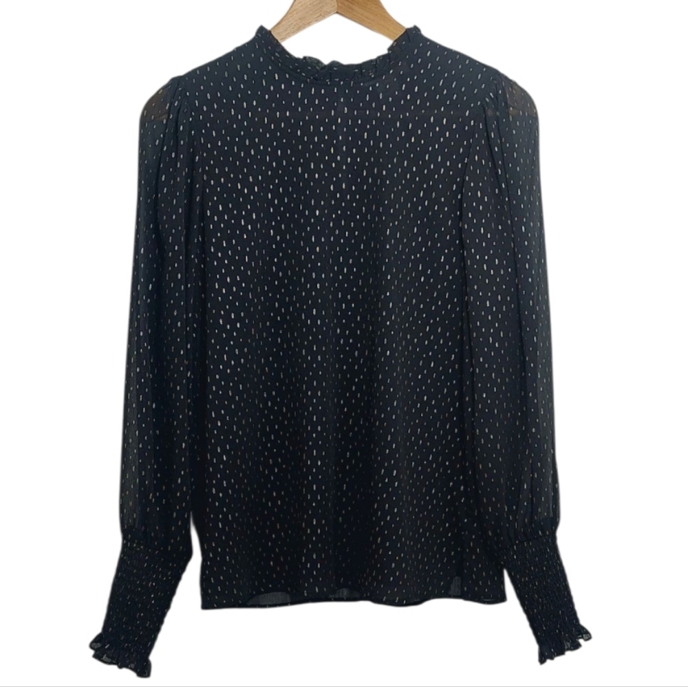 Rachel Zoe Women's Size Small Blouse Black Gold Dots
